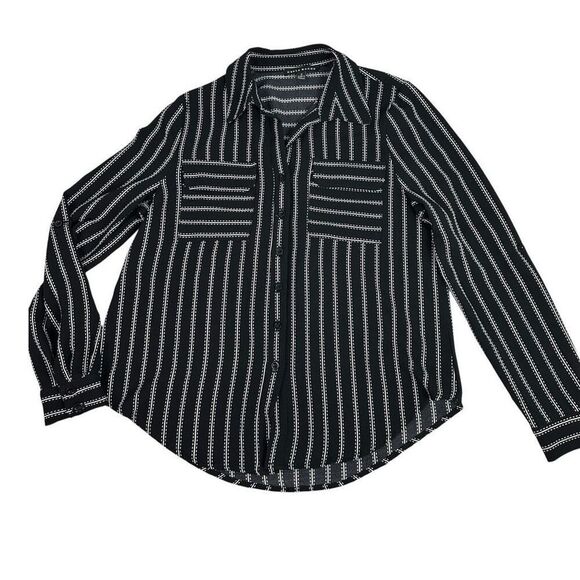 HAUTE MONDE Women’s Blouse Small Button Front Long Sleeve Stripe - Picture 1 of 8